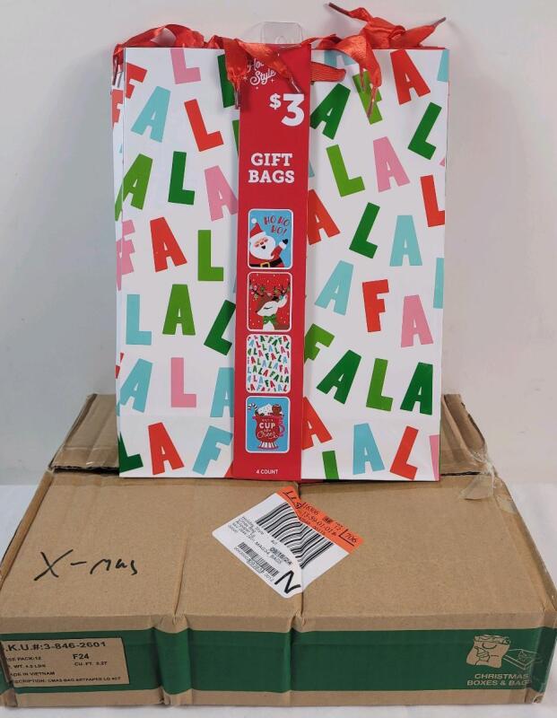 48 New Christmas Gift Bags , 4 different styles . Each Bag measures 9"&times;3"&times;12"
