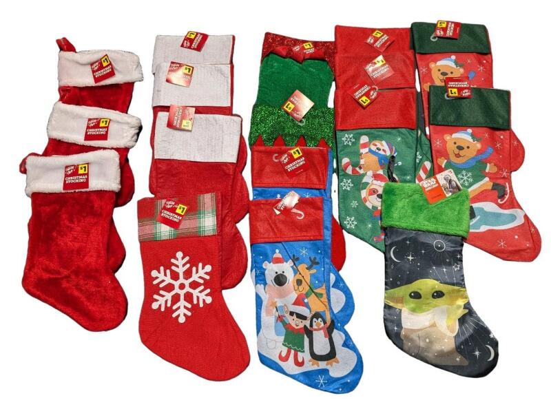 16 New Christmas Stockings Incl Star Wars Mandalorian Baby Yoda, Up To 14" Long