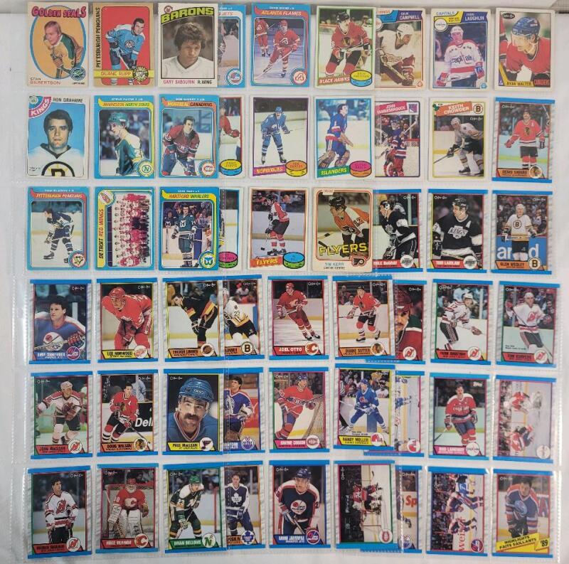 1971 - 1989 NHL Hockey Trading Card Singles , 54 Trading Cards . 53 O Pee Chee Trading Cards & 1 Topps Trading Card (1989 Rod Langway) .