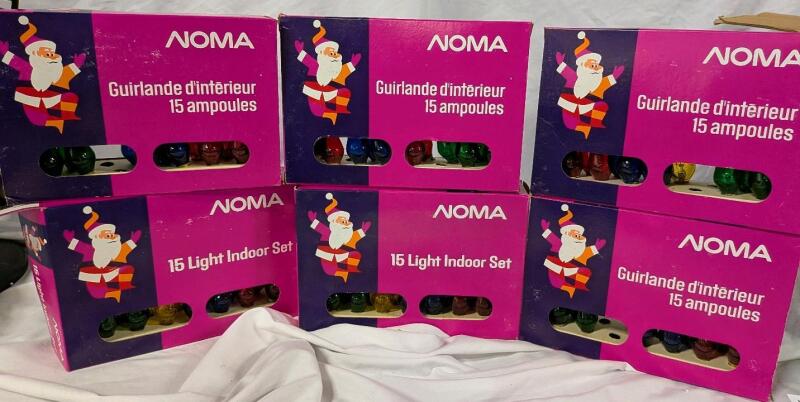 6 Vintage Noma 15 Light Indoor Sets. Unable to Test. Some bulbs missing from sets. Some bulbs have cracks