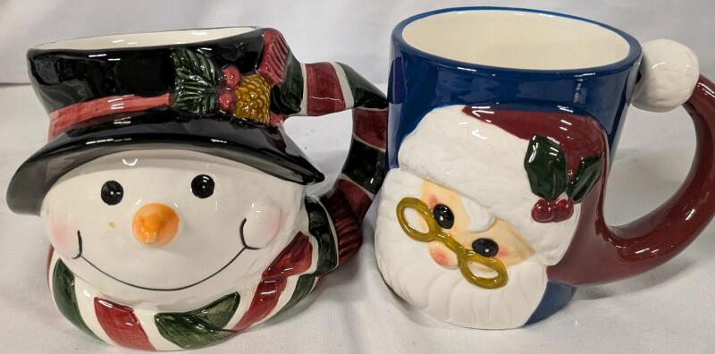 2 Vintage to Newer Holiday Mugs. Tallest Measures 4.25"