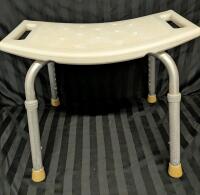 Shower Seat with Adjustable Legs. Seat Height at 16 inches in photograph.
