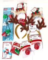 New Christmas Novelty Jewelry: Disney Light-Up Necklace, Light-Up Bracelet, 2&times; Light-Up Blinking Noses, Light-Up Earrings & 4&times; Novelty Head Bands (2 Reindeer, 2 Elf)