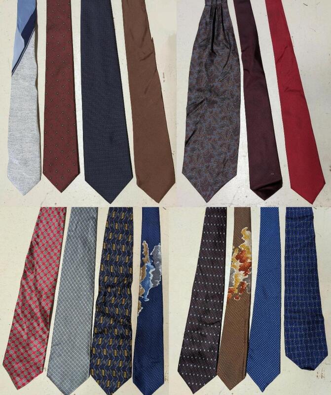 14 Vintage Silk Ties Incl PIERRE BALMAIN, Tino Cosma, Daniel Hechter, A. Mahtani & 1 Vintage Silk Bowtie - Some Discoloration Present