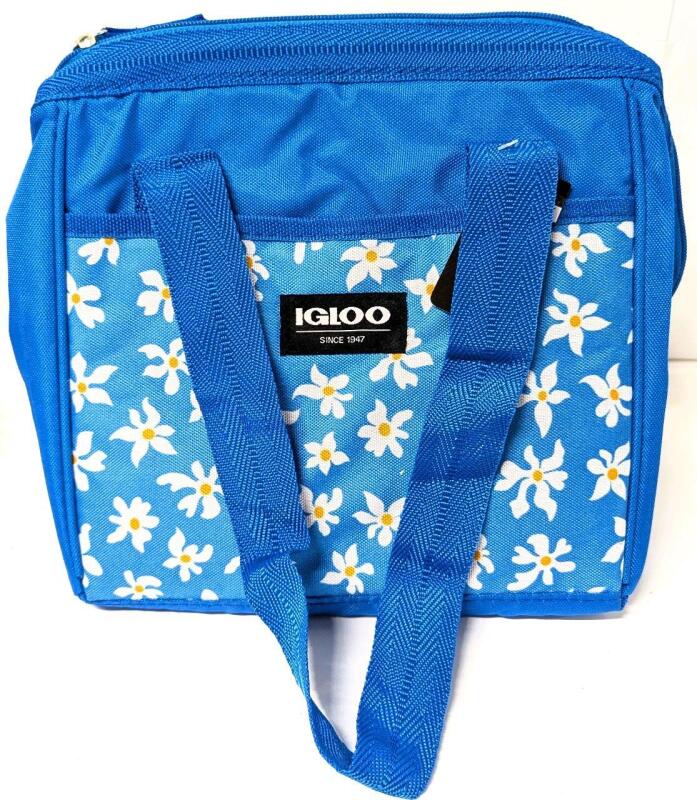 New IGLOO Fully Insulated Leftover Tite Cooler Bag, 9 Can Capacity, Imperial Blue Micro Floral, 9" &times; 7" &times; 8.25" High