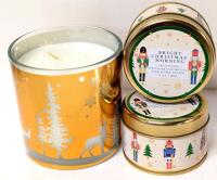 3 New Candles: Hit Toddy-Scented 2-Wick Glass Candle 369g & 2&times; Bright Christmas Morning White Birch-Scented Candles in Tins 85g