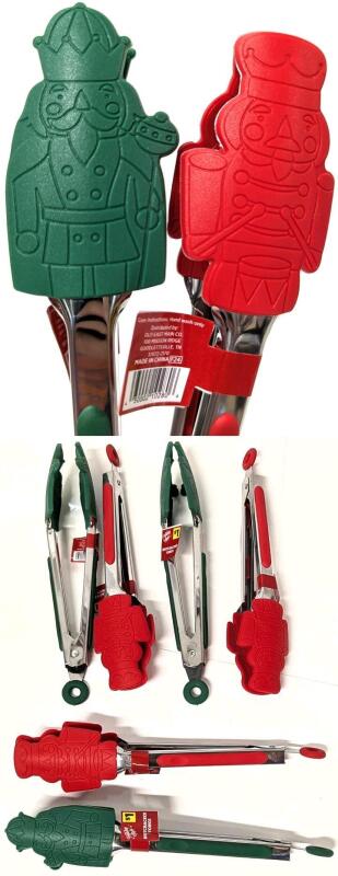 6 New 9" Long Silicone-Tipped Nutcracker Tongs