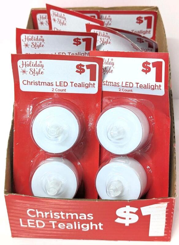 8 New 2-Packs of Battery-Powered Christmas LED Tealights, 16 Tealights Total, Batteries Included