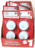 8 New 2-Packs of Battery-Powered Christmas LED Tealights, 16 Tealights Total, Batteries Included