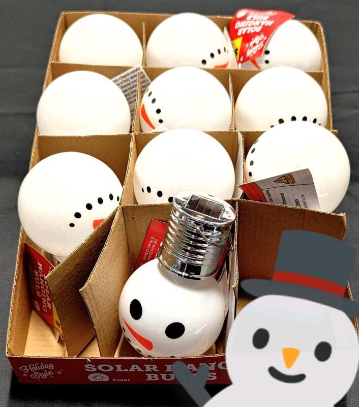 10 New Snowman Solar Hanging Bulbs, 4.5" Long Each
