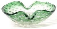 Vintage Bullicante Controlled Bubble + Silver Flake Art Glass Ashtray, 6.25" &times; 7" &times; 2" Tall, No Chips or Cracks
