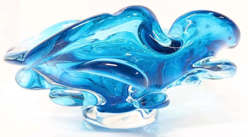 Really Neat Organic Art Glass Ashtray Resembling Waves / Mushrooms - 6.25" &times; 6" &times; 3.4" Tall