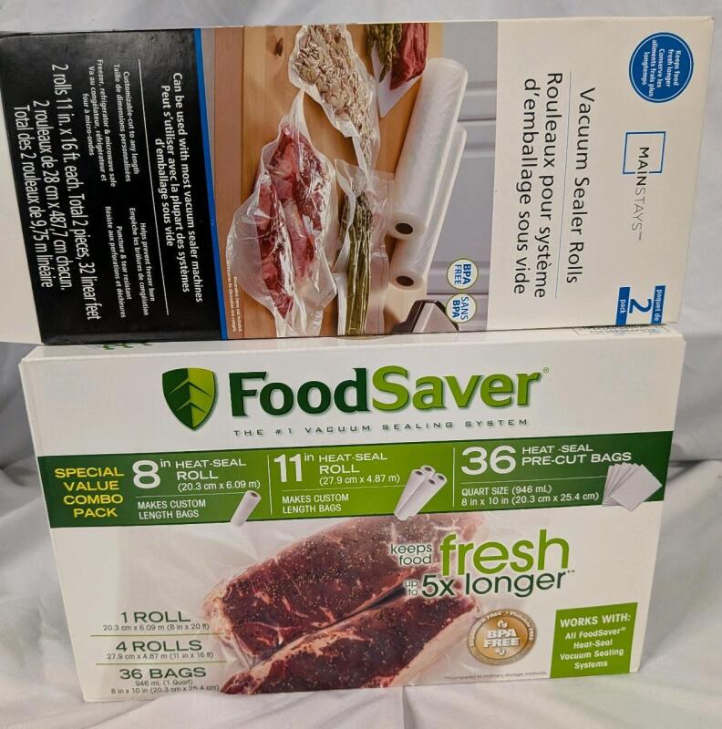 Vacuum Sealer Lot. 2 Mainstay Sealer Rolls, and Food Saver Special Value Pack