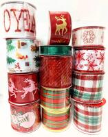 13 New Rolls of Fabric Holiday Ribbon, See Photos For Sizes