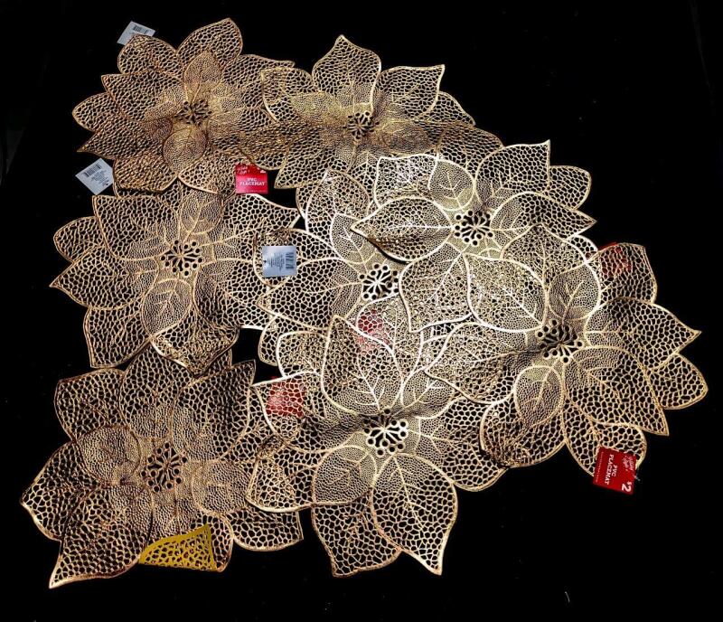 8 New Metallic Poinsettia PVC Placemats, 16.9" &times; 17.5"