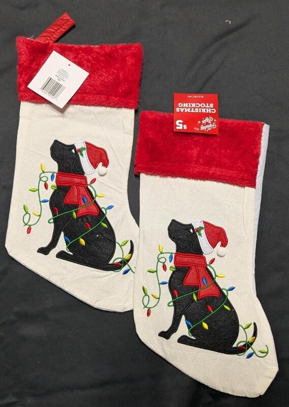 2 New Canvas Labrador Dog Christmas Stockings,