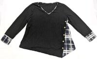 New Size 2XL Women's Ribbed Asymmetric Plaid Detail Long-Sleeve Top