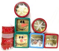 10 New Christmas Holiday Tins, Up To 7.4" &times; 7.4" &times; 2.5" Tall With Clear Windows, Perfect For Cookies & Holiday Baking!