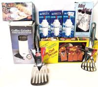 Vintage to Modern Kitchen: As-New Mini Mixer & 3pc Dough Press, Salton Coffee Grinder, Miracle Chef Mandolin, 3&times; Sealed Brita Replacement Filters #OB07, New Chefmate Slotted Turner & Masher