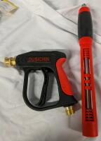 2 Hose Nozzles. 1 Pressure Washer, 1 Car Washing Wand. Wand measures 14.25"