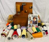 Huge Sewing Lot, Includes Vintage Wood Sewing Box and 50+ Notions