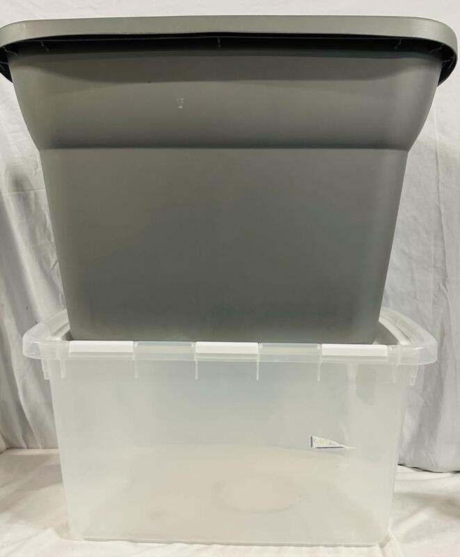 2 Large Sterilite Bins with Lids - See Photos for Sizes