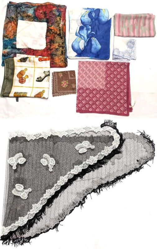 9 Vintage Scarves, Shawl & Handkerchiefs, Up To 39.5" &times; 41"