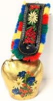 Vintage Floral Cowbell With Embroidered Fringe Strap, 7" Long Incl Strap