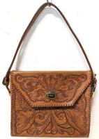 Vintage Tooled Leather Handbag / Purse, 9" &times; 2.6" &times; 7.5"