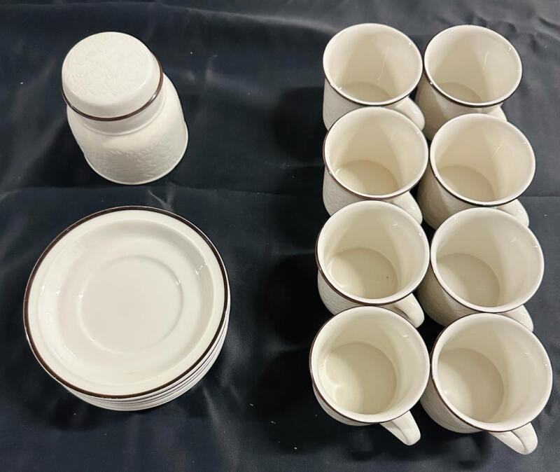 17-Piece Vintage Royal Doulton Coffee Set, Includes 8 Cups, 8 Saucers, One Sugar Bowl/Jar