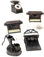 5 Vintage Pencil Sharpener Miniatures, Up To 2.75" Tall, Some Made in Hong Kong