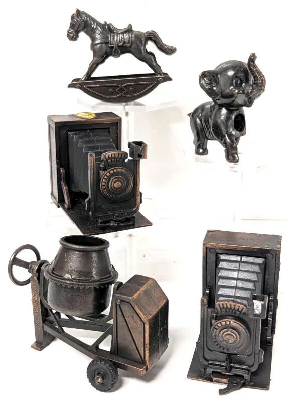 5 Vintage Pencil Sharpener Miniatures, Up To 2.5" Tall, Some Made in Hong Kong