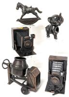 5 Vintage Pencil Sharpener Miniatures, Up To 2.5" Tall, Some Made in Hong Kong