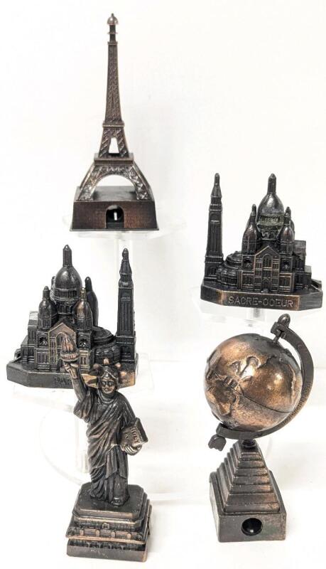 5 Vintage Pencil Sharpener Miniatures, Up To 4.25" Tall, Some Made in Hong Kong