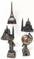 5 Vintage Pencil Sharpener Miniatures, Up To 4.25" Tall, Some Made in Hong Kong