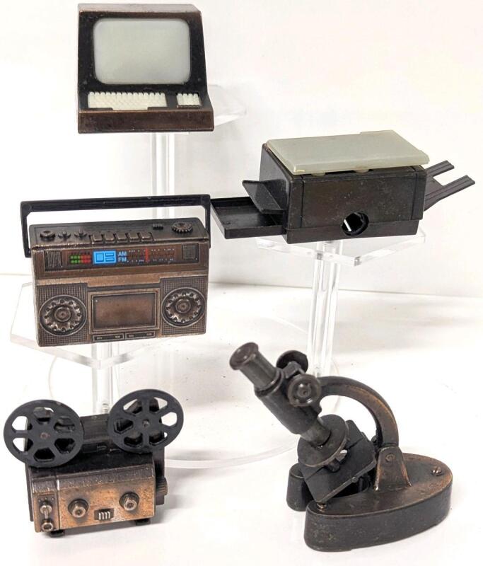 5 Vintage Pencil Sharpener Miniatures, Up To 2.75" Tall, Some Made in Hong Kong