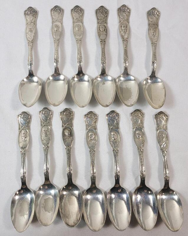 Antique World War One 1881 Rogers A1 &ldquo; King , Generals & Admirals &rdquo; Commemorative Soup Spoons . 13 Spoons . Cannot Confirm if Complete Set or Not .