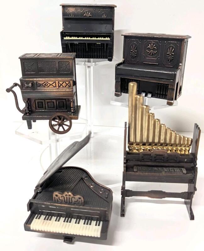 5 Vintage Pencil Sharpener Miniatures, Up To 4.25" Tall, Some Made in Hong Kong