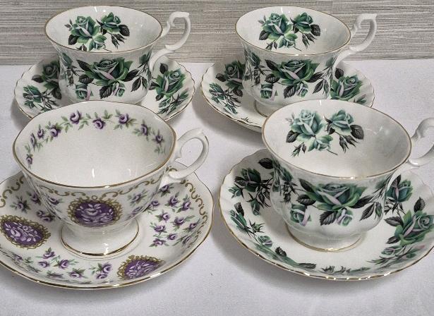 4 Vintage Royal Albert Teacups & Saucers - Cameo & Lakeside Series