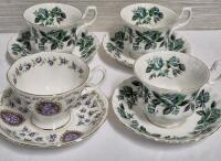 4 Vintage Royal Albert Teacups & Saucers - Cameo & Lakeside Series