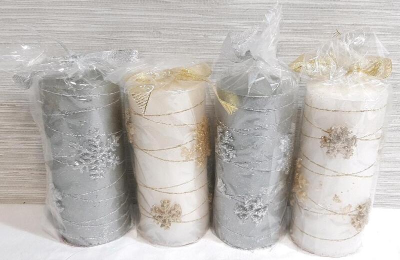 4 New Holiday Pillar Candles | 6" Tall