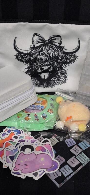 Great New Kid's Stocking Stuffers - Pencil Case, Stickers, Squish Toy, Travel Jewelry Box+