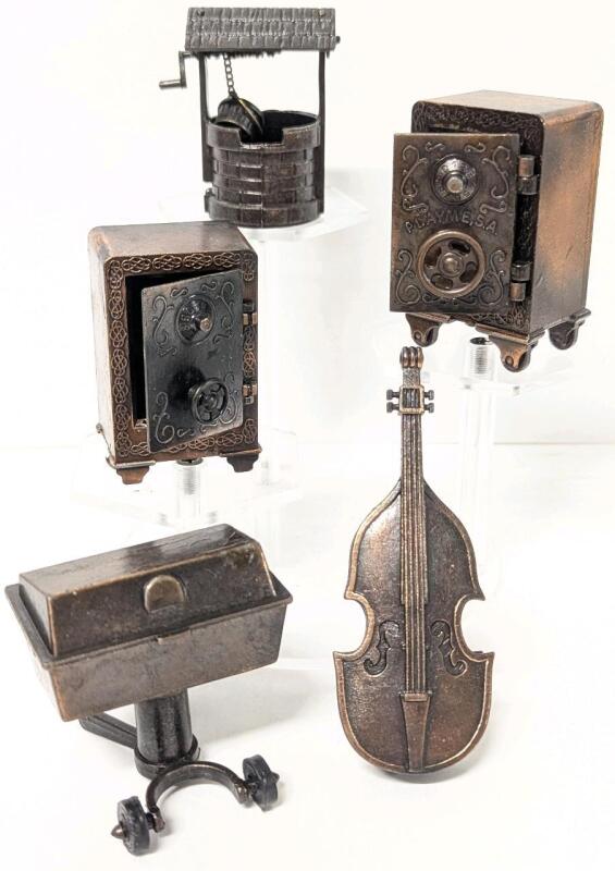 5 Vintage Pencil Sharpener Miniatures, Up To 3" Tall, Some Made in Hong Kong