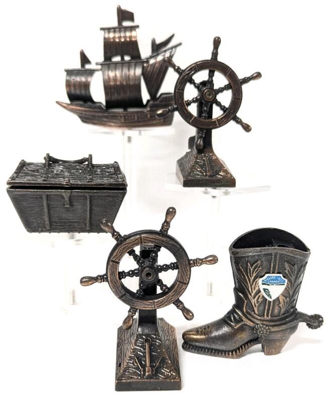 5 Vintage Pencil Sharpener Miniatures, Up To 3.25" Tall, Some Made in Hong Kong