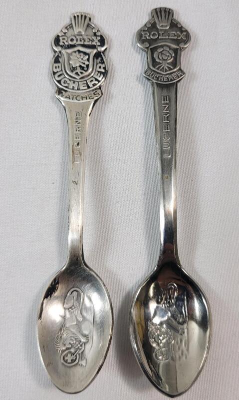 Two (2) Vintage Rolex Bucherer of Switzerland Watch Souvenir Spoons . Spoons were given out as gifts when purchasing a Rolex Watch
