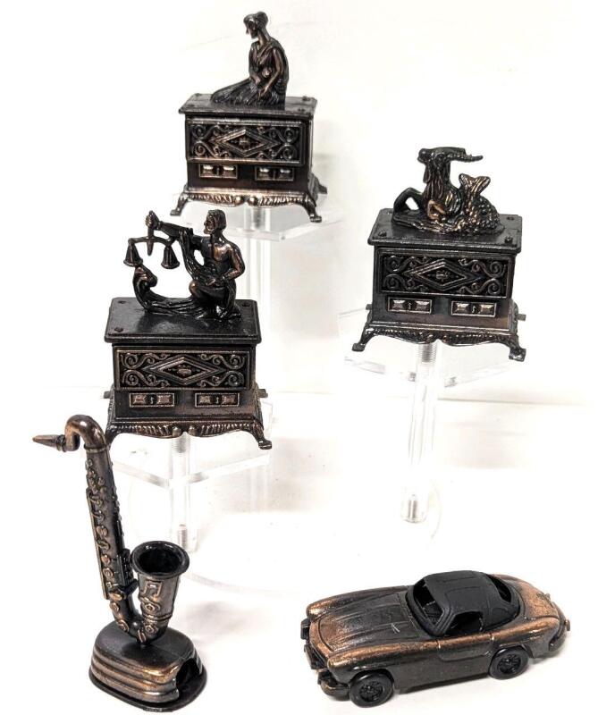 5 Vintage Pencil Sharpener Miniatures, Up To 3.5" Tall, Some Made in Hong Kong, Capricorn Has Broken Horn