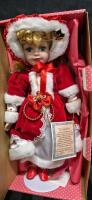 Adorable Vintage Procelain Christmas 15.5" Doll with Doll Stand