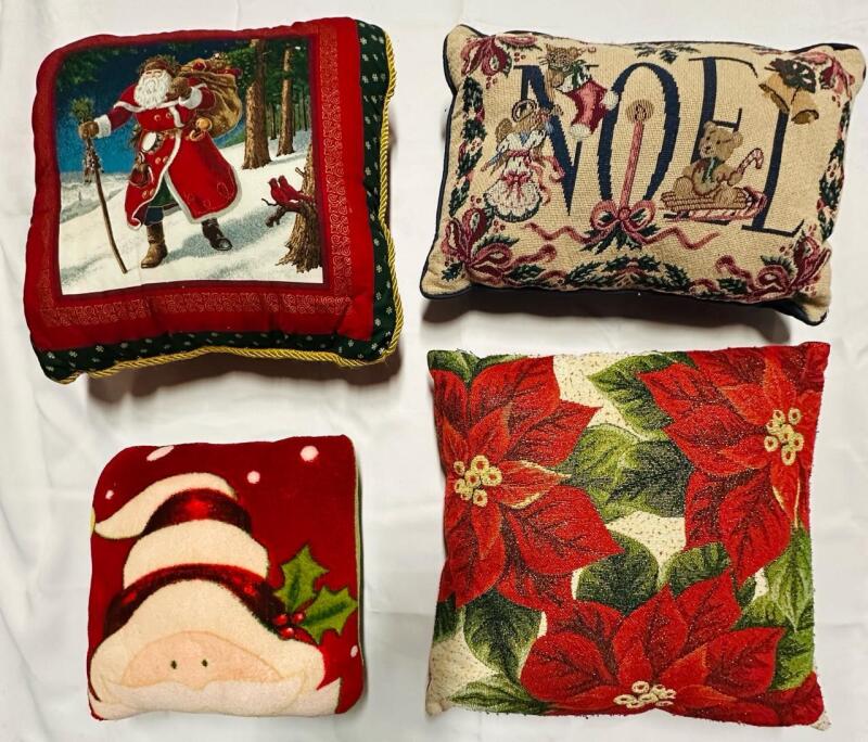 4 Christmas/Holiday Pillows, Largest Measures 15&rdquo; x 15&rdquo;