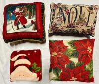 4 Christmas/Holiday Pillows, Largest Measures 15&rdquo; x 15&rdquo;