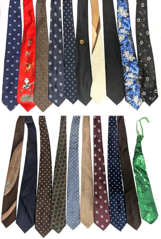 20 Vintage Ties Incl CHRISTIAN DIOR, PETER BALMAIN, Curry, Frame, Hunt Club, Catalano + More, Some Discoloration Present